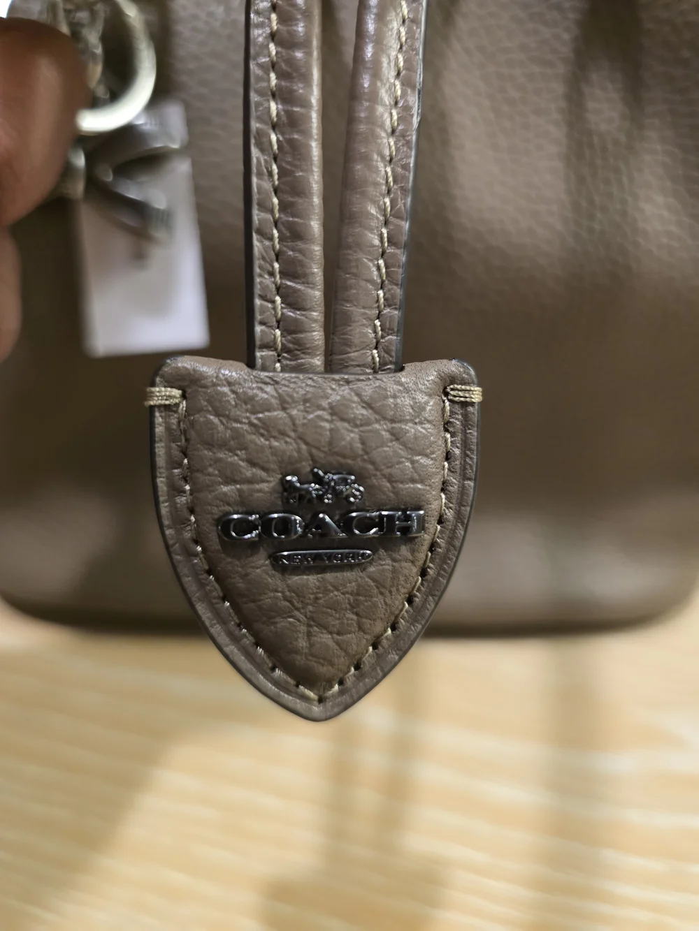 Coach Pebbled Leather Drawstring Bucket Bag - Taupe w/Coach Charm & Wallet